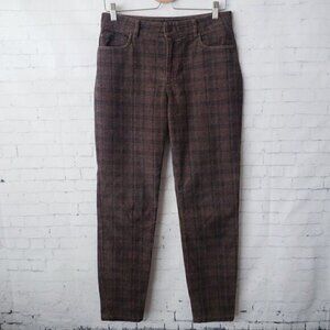 Peruvian Connection Plaid Brown Pants Size 6 Stretch Cotton Straight Leg